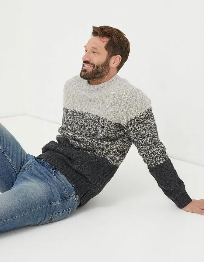 Fatface Knitwear Calder Ombre Crew Neck Jumper Charcoal 8211 Men