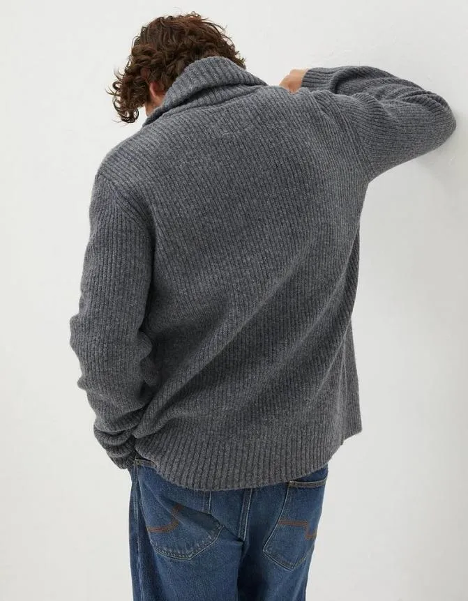 Fatface Knitwear Calder Rib Cardigan Grey Marl 8211 Men