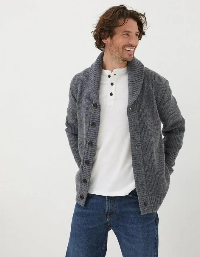 Fatface Knitwear Calder Rib Cardigan Grey Marl 8211 Men