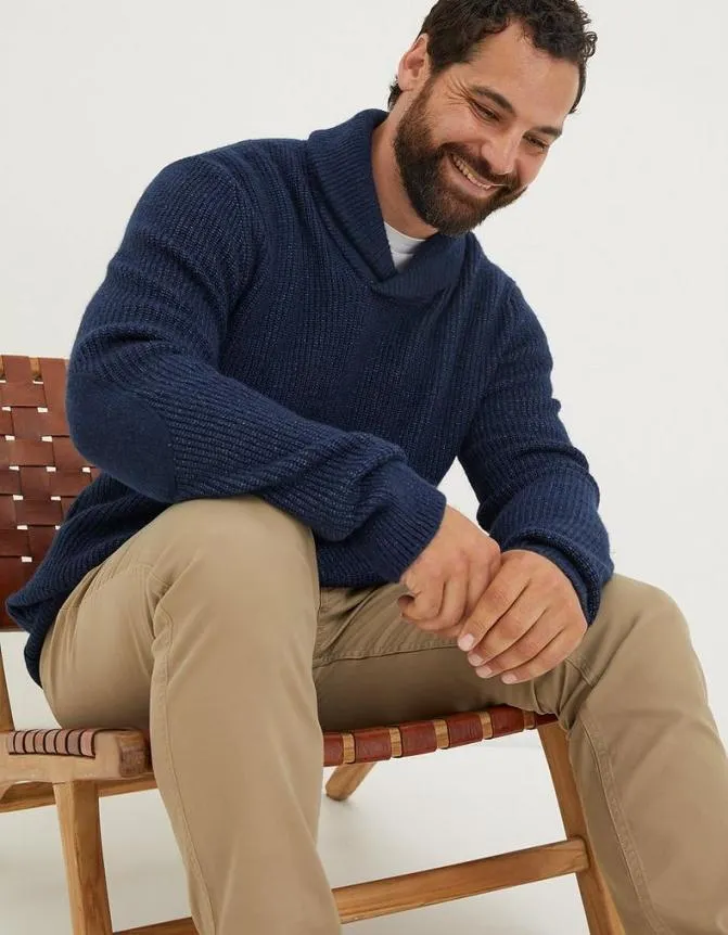 Fatface Knitwear Calder Shawl Neck Jumper Navy 8211 Men