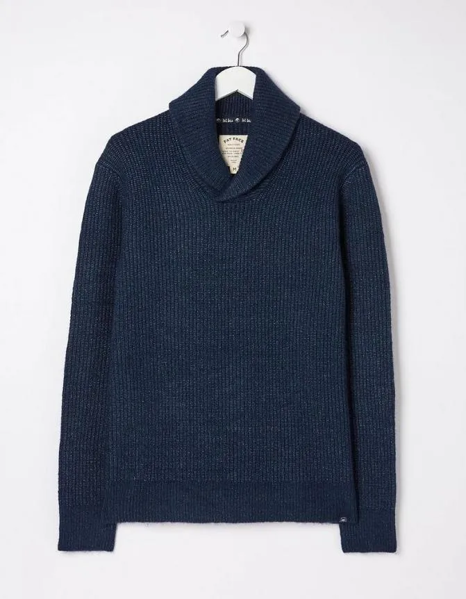 Fatface Knitwear Calder Shawl Neck Jumper Navy 8211 Men