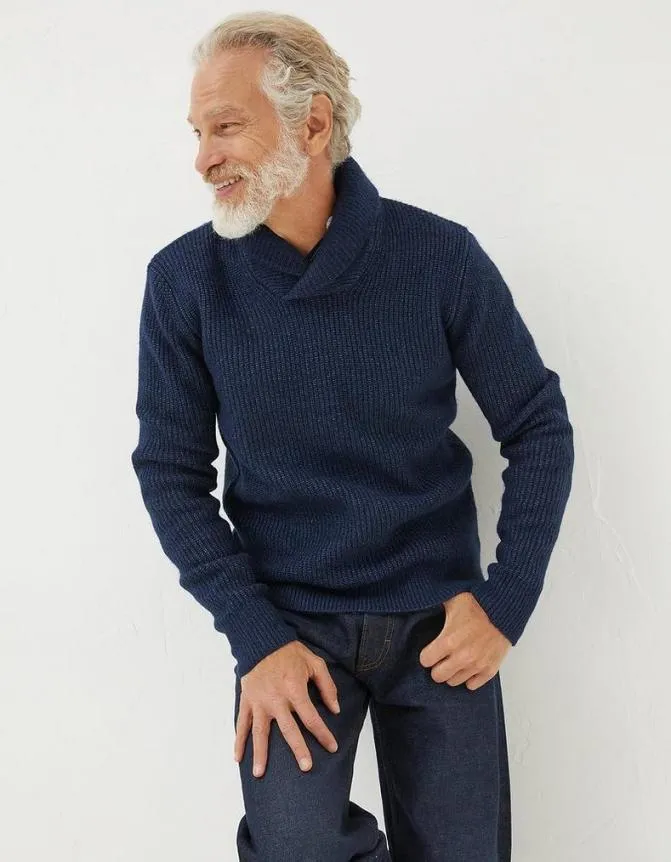 Fatface Knitwear Calder Shawl Neck Jumper Navy 8211 Men