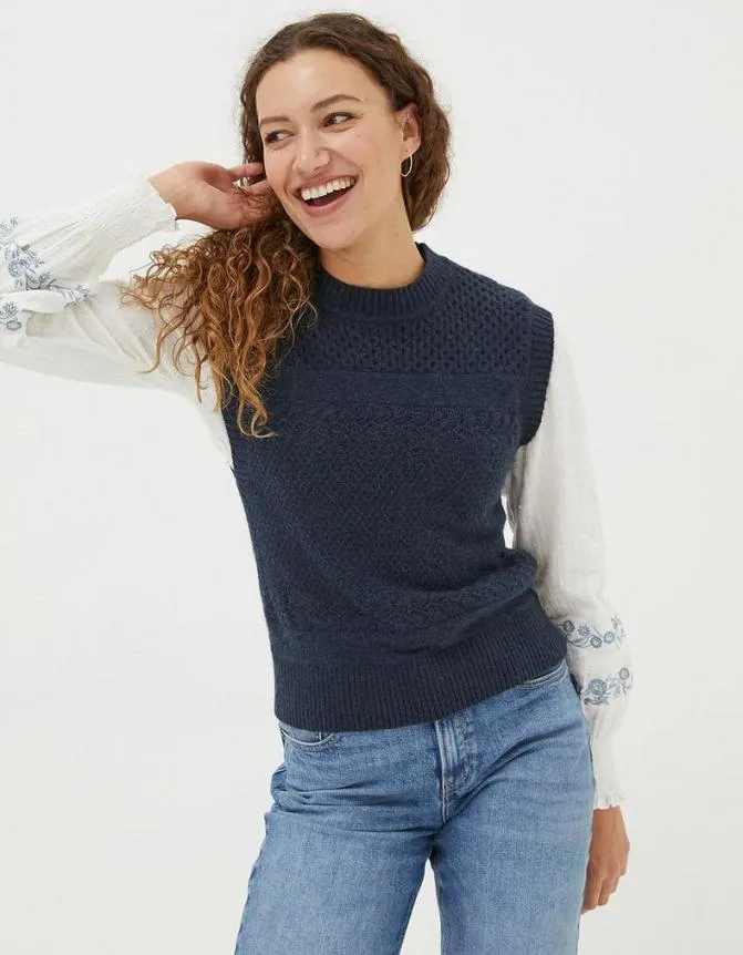 Fatface Knitwear Carrie Cable Knitted Tank Navy 8211 Women