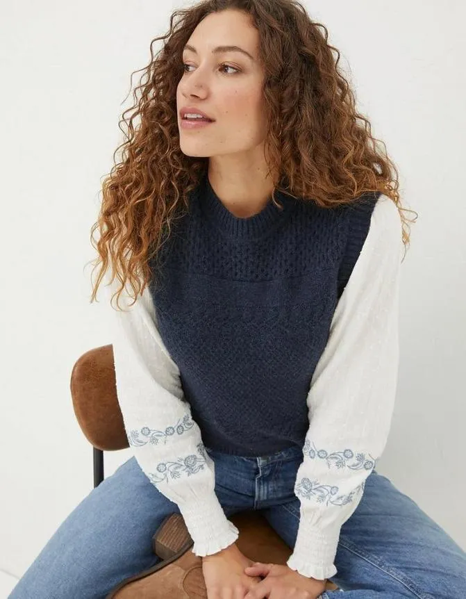 Fatface Knitwear Carrie Cable Knitted Tank Navy 8211 Women
