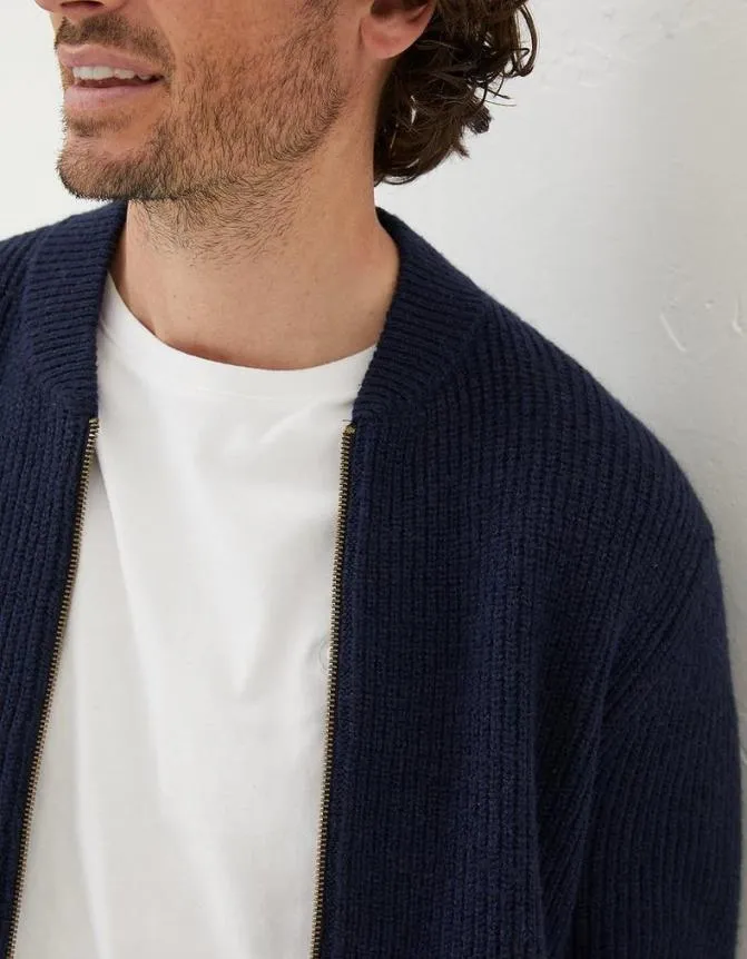 Fatface Knitwear Knitted Bomber Cardigan Navy 8211 Men