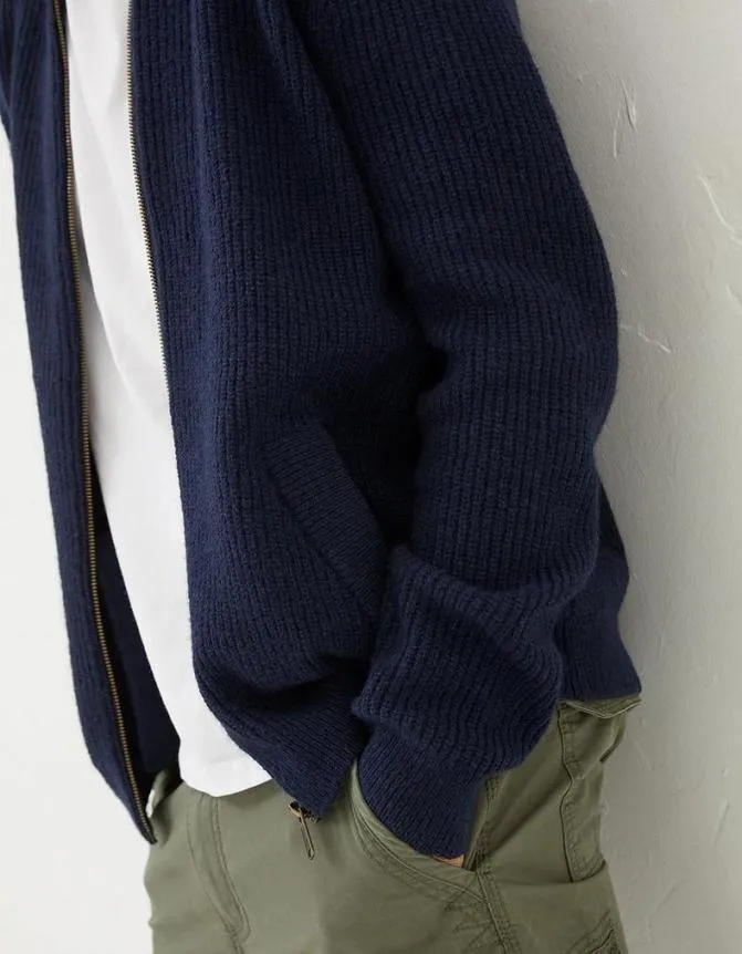 Fatface Knitwear Knitted Bomber Cardigan Navy 8211 Men