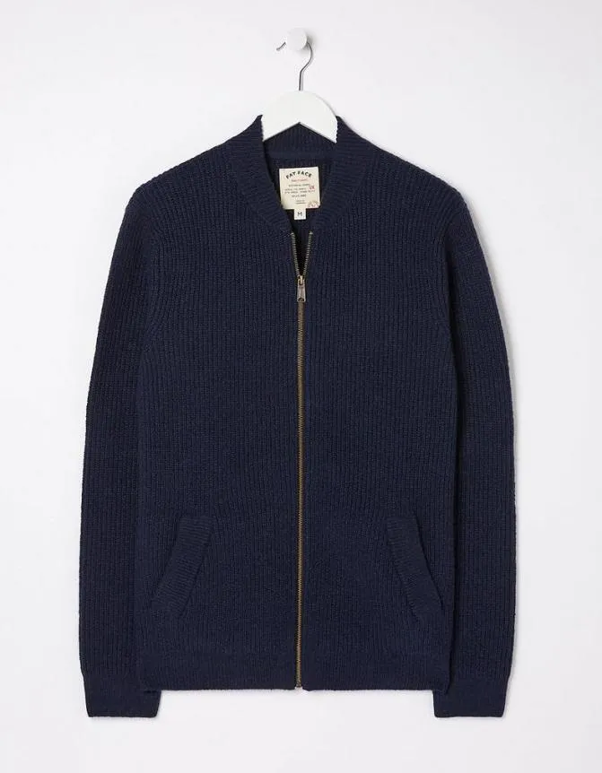 Fatface Knitwear Knitted Bomber Cardigan Navy 8211 Men