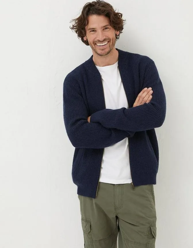 Fatface Knitwear Knitted Bomber Cardigan Navy 8211 Men
