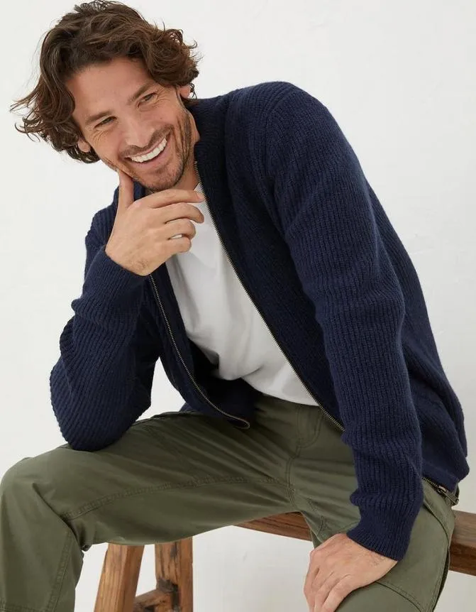 Fatface Knitwear Knitted Bomber Cardigan Navy 8211 Men