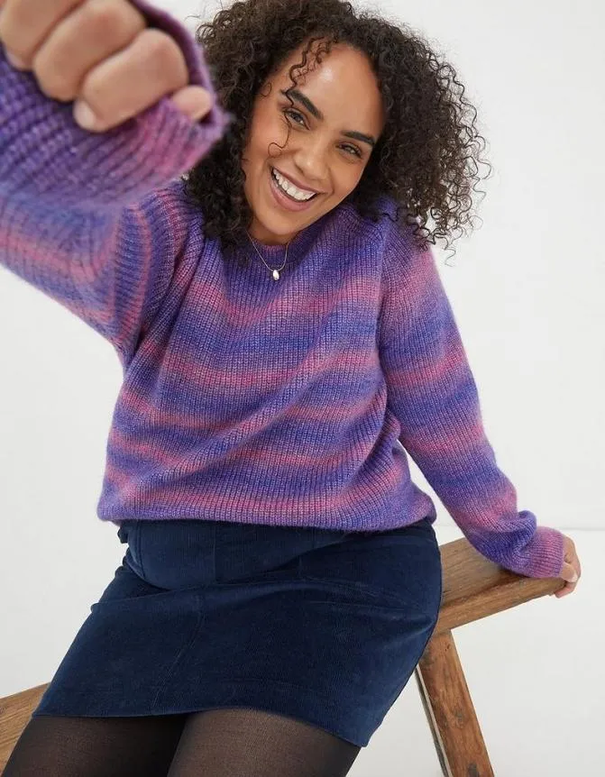 Fatface Knitwear Ombre Stripe Crew Jumper Purple 8211 Women