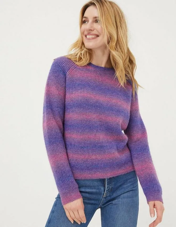 Fatface Knitwear Ombre Stripe Crew Jumper Purple 8211 Women