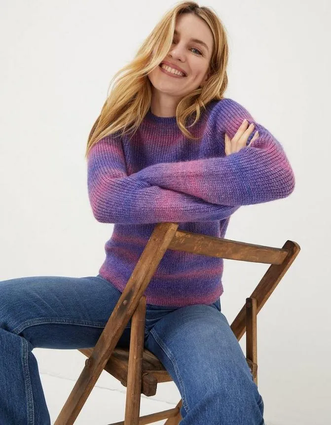 Fatface Knitwear Ombre Stripe Crew Jumper Purple 8211 Women