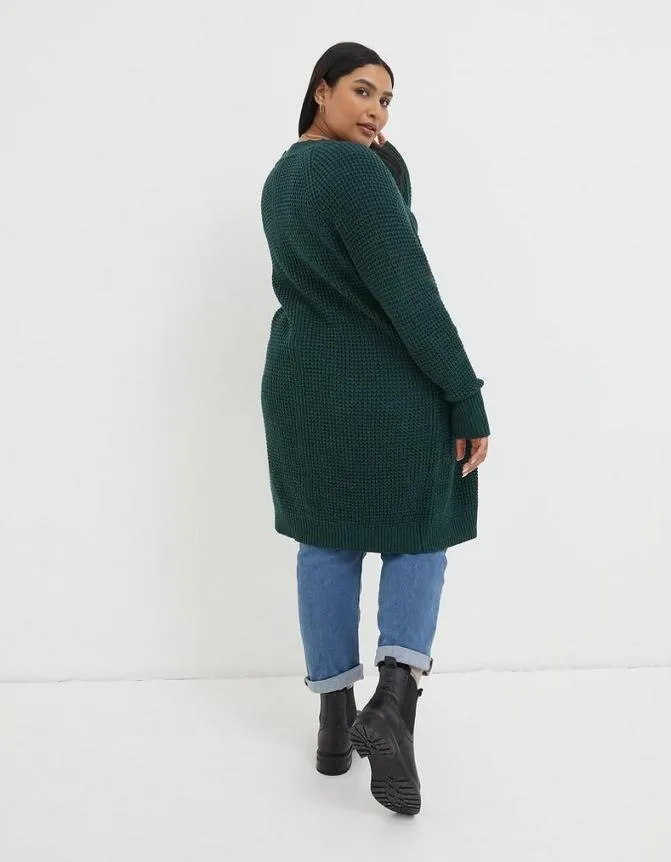 Fatface Knitwear Sadie Longline Edge Cardigan Teal Green 8211 Women