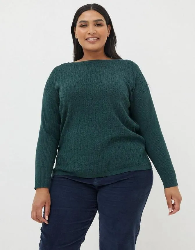 Fatface Knitwear Sophie Boat Neck Jumper Teal Green 8211 Women