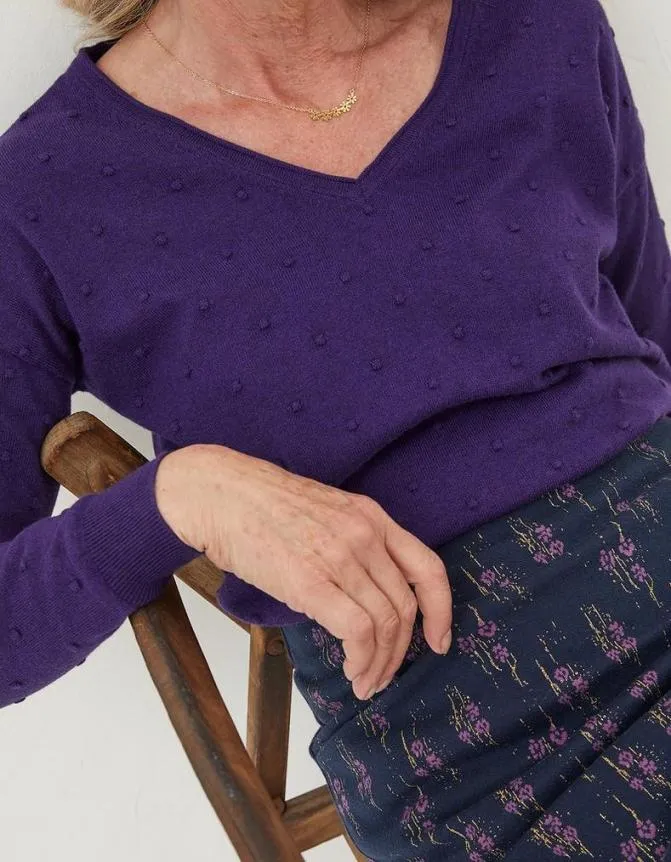 Fatface Knitwear Vonnie Bobble V Neck Jumper Purple 8211 Women
