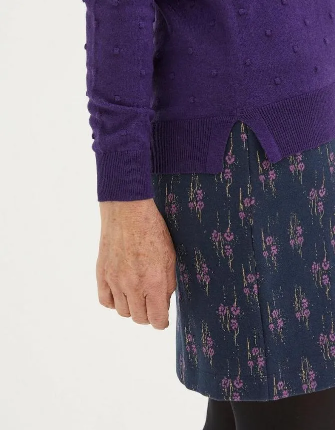 Fatface Knitwear Vonnie Bobble V Neck Jumper Purple 8211 Women
