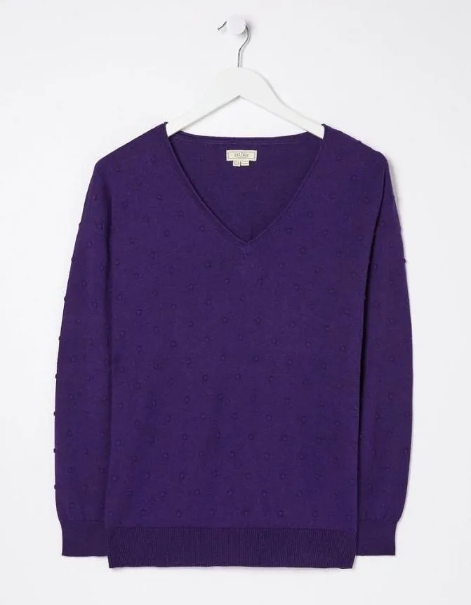 Fatface Knitwear Vonnie Bobble V Neck Jumper Purple 8211 Women
