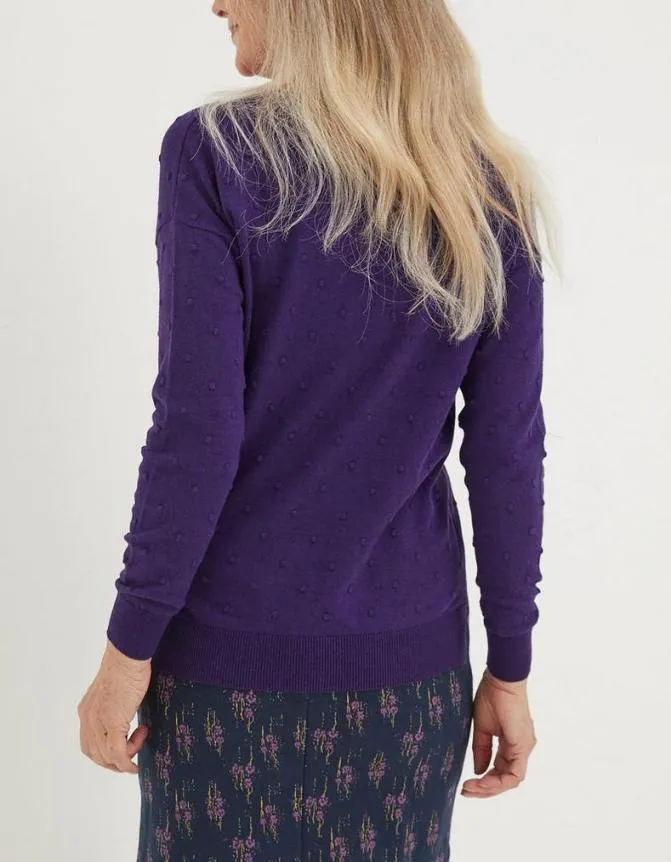 Fatface Knitwear Vonnie Bobble V Neck Jumper Purple 8211 Women