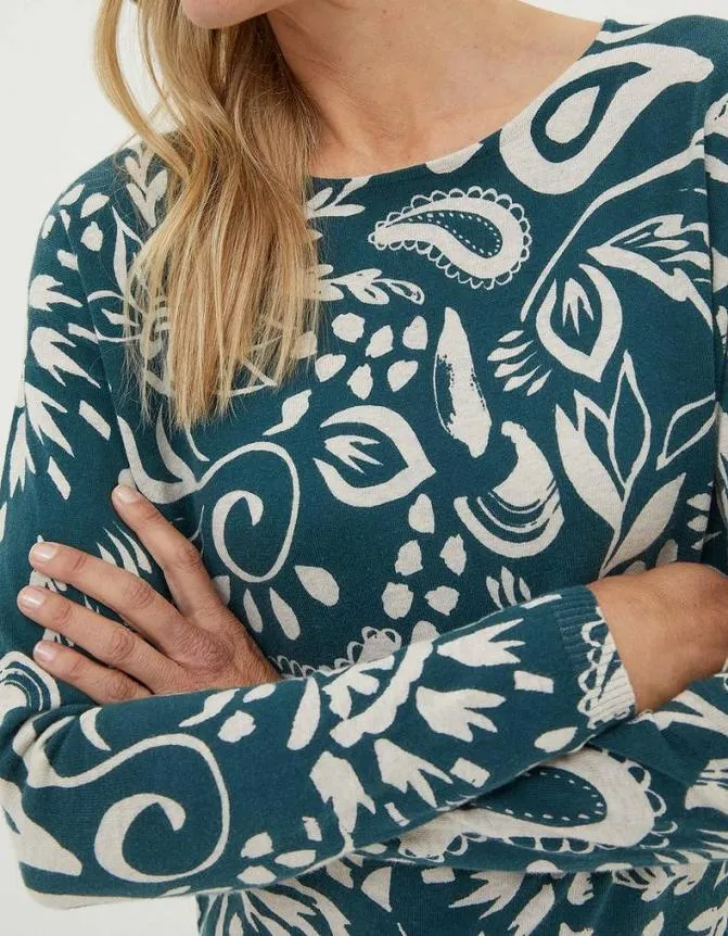Fatface Knitwear Watercolour Paisley Jumper Teal Green 8211 Women