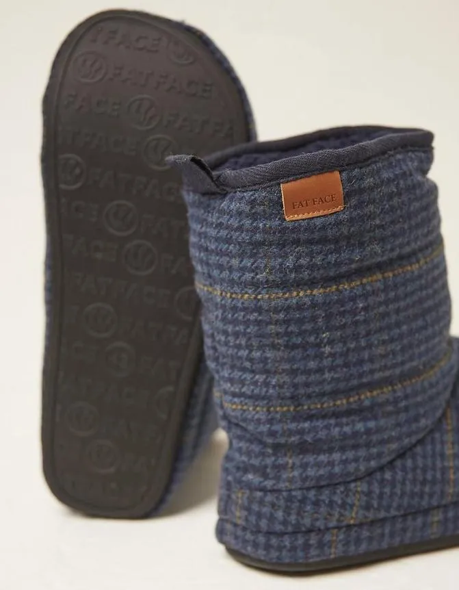 Fatface Nightwear and Loungewear Jamison Check Slipper Boots Navy 8211 Men