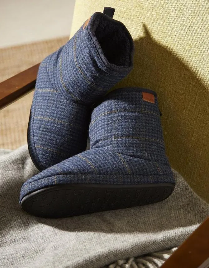 Fatface Nightwear and Loungewear Jamison Check Slipper Boots Navy 8211 Men