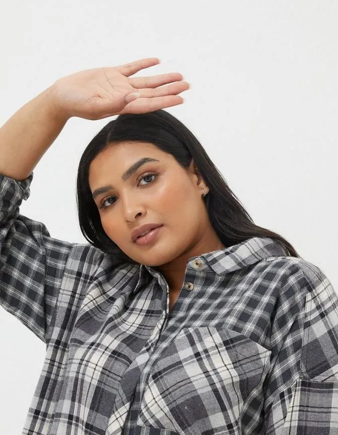 Fatface Shirts and Blouses Billie Longline Check Shirt Dark Grey 8211 Women