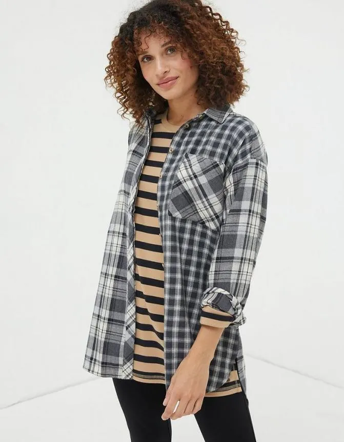 Fatface Shirts and Blouses Billie Longline Check Shirt Dark Grey 8211 Women