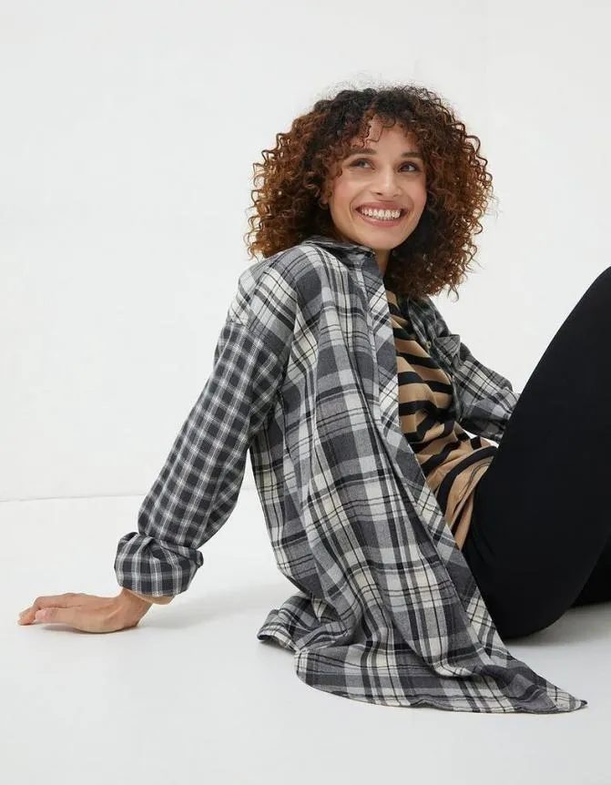 Fatface Shirts and Blouses Billie Longline Check Shirt Dark Grey 8211 Women