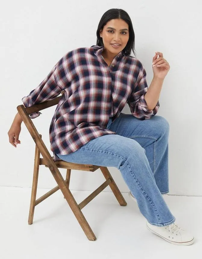 Fatface Shirts and Blouses Billie Longline Check Shirt Navy 8211 Women