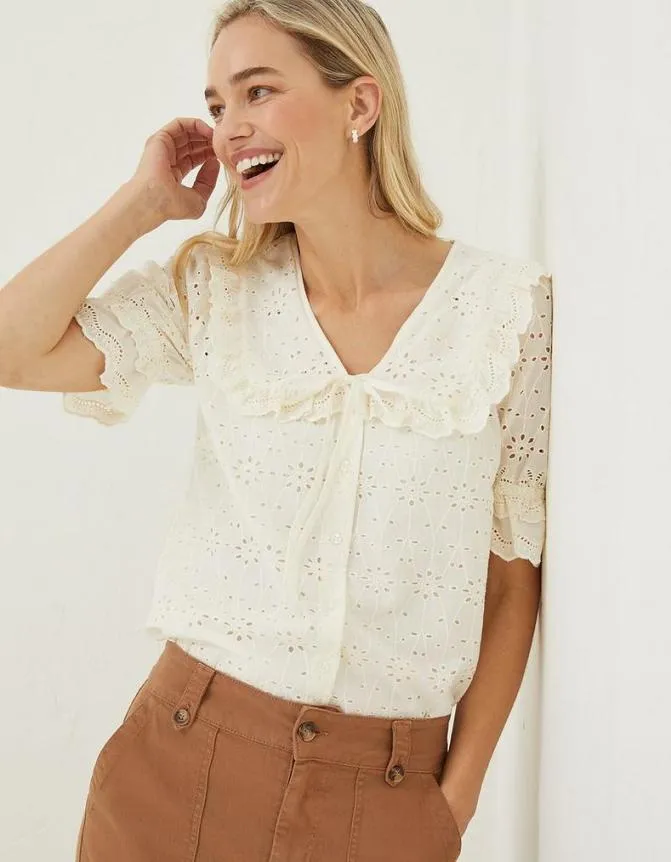Fatface Shirts and Blouses Tina Broderie Collar Blouse Ivory 8211 Women