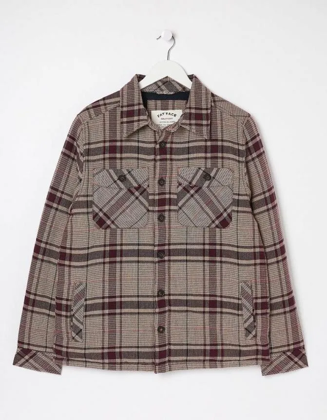 Fatface Shirts Glen Check Overshirt Plum 8211 Men