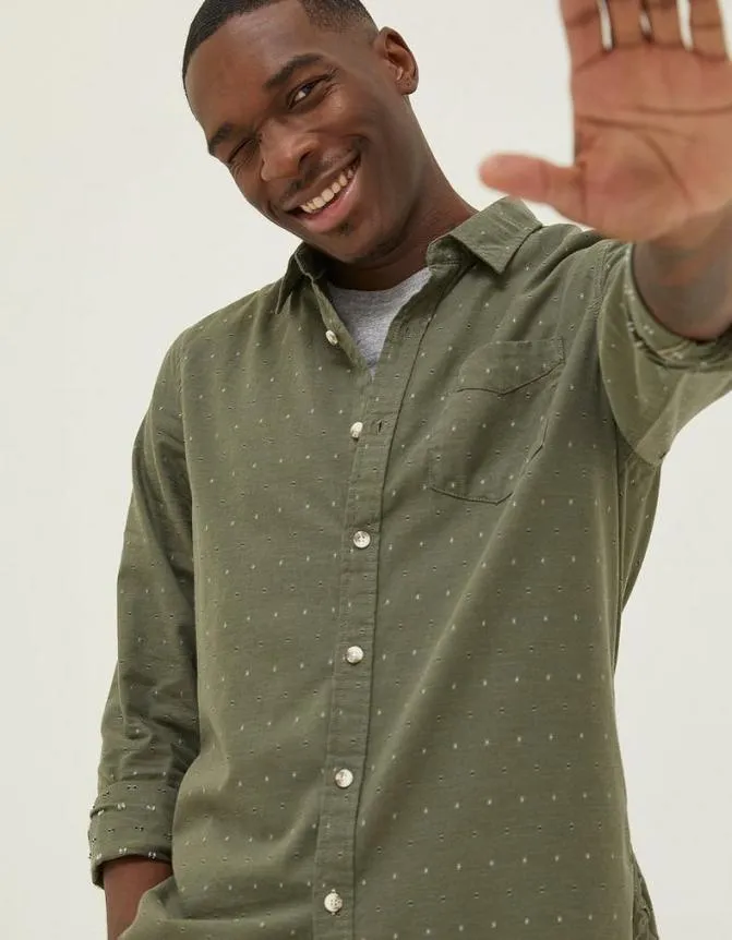Fatface Shirts Long Sleeve Kaber Dobby Shirt Khaki Green 8211 Men