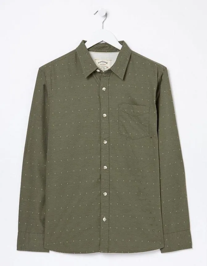 Fatface Shirts Long Sleeve Kaber Dobby Shirt Khaki Green 8211 Men