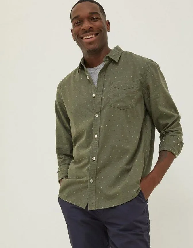 Fatface Shirts Long Sleeve Kaber Dobby Shirt Khaki Green 8211 Men