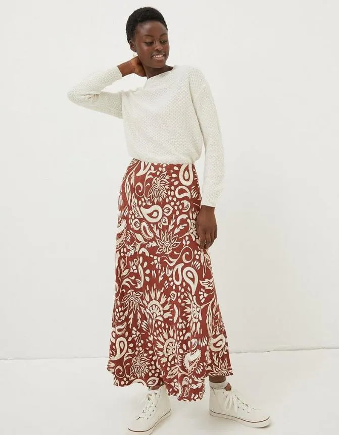 Fatface Skirts Pat Watercolour Midi Skirt Brown 8211 Women