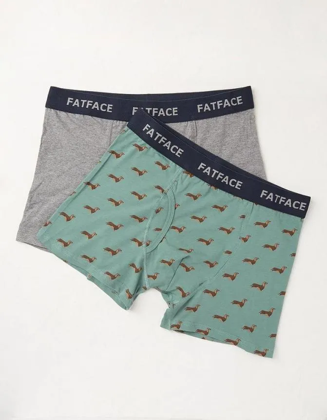 Fatface Socks and Underwear 2 Pack Sausage Dog Boxers Green 8211 Men