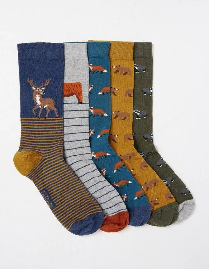 Fatface Socks and Underwear 5 Pack Autumn Animal Socks Multi 8211 Men
