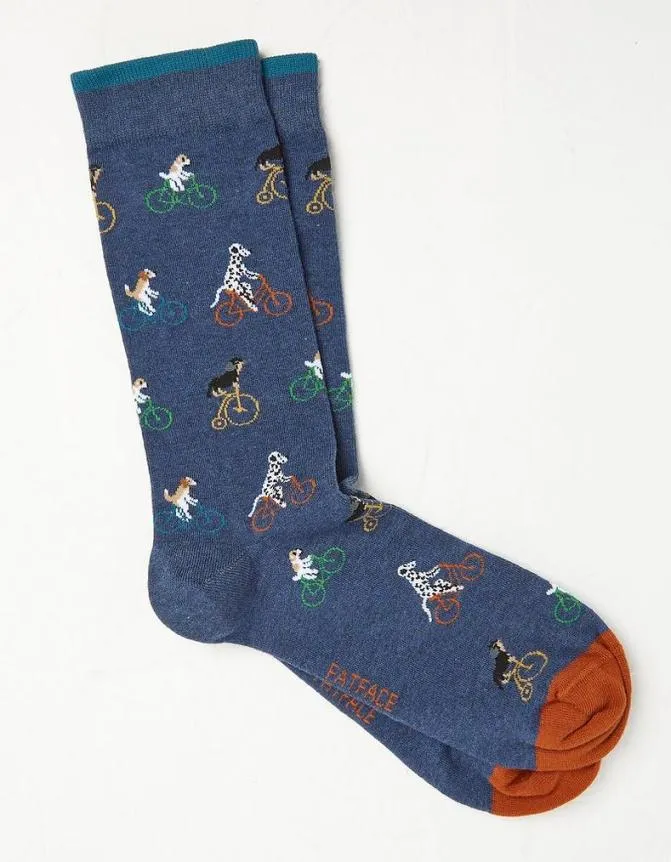 Fatface Socks and Underwear Dogs On Bikes Socks Navy 8211 Men