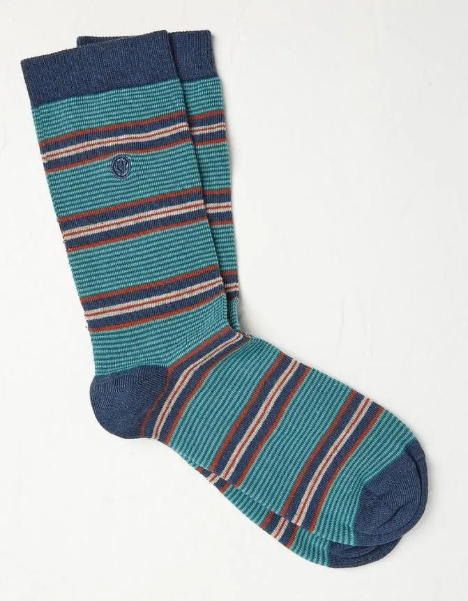 Fatface Socks and Underwear Oscar Stripe Socks Teal Blue 8211 Men