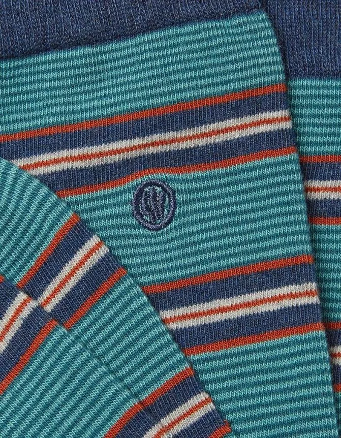 Fatface Socks and Underwear Oscar Stripe Socks Teal Blue 8211 Men