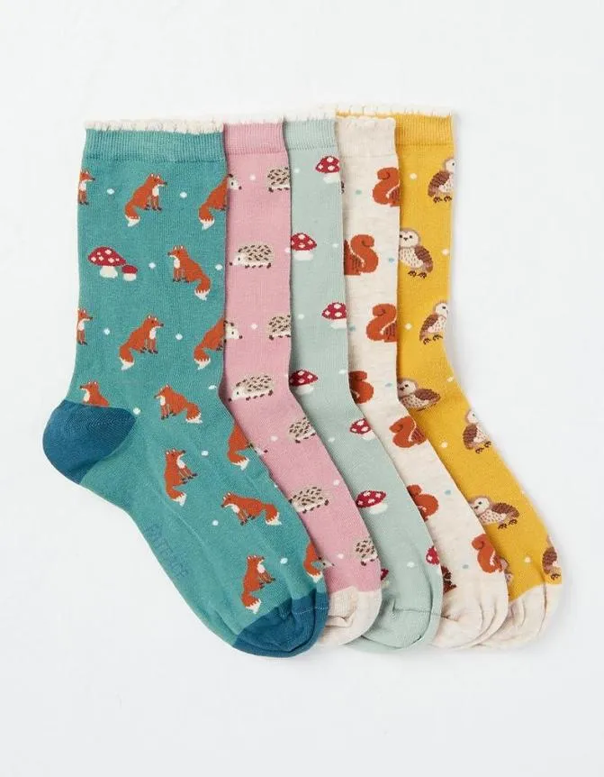 Fatface Socks Underwear and Tights 5 Pack Woodland Animal Socks Multi 8211 Women Fatface Socks Underwear and Tights 5 Pack Woodland Animal Socks Multi 8211 Women