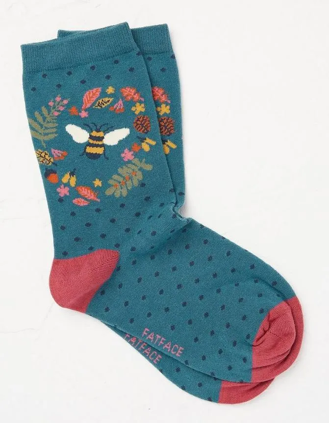 Fatface Socks Underwear and Tights Bee Wreath Socks Teal Green 8211 Women
