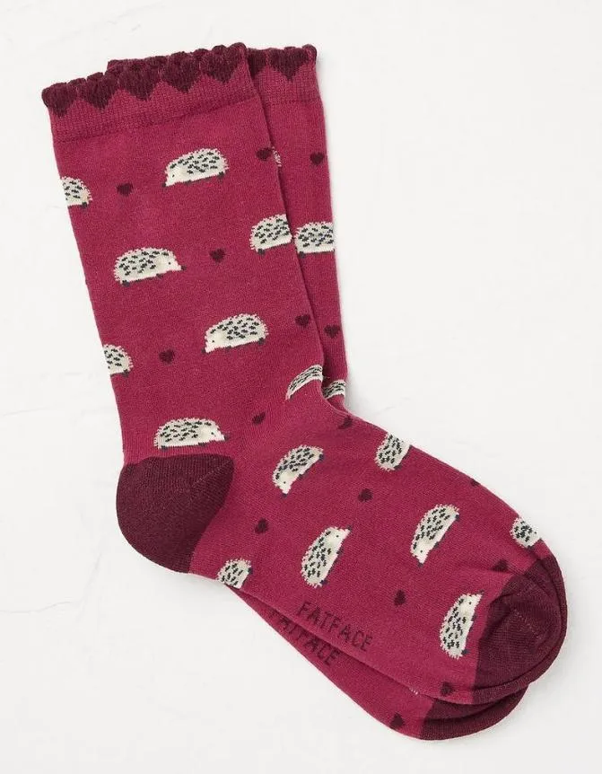 Fatface Socks Underwear and Tights Hedgehog Heart Socks Burgundy 8211 Women