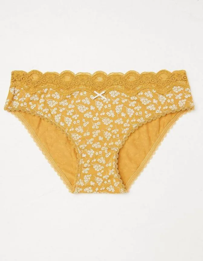 Fatface Socks Underwear and Tights Sienna Floral Mini Knickers Mustard Yellow 8211 Women
