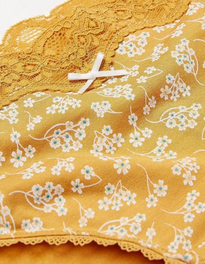 Fatface Socks Underwear and Tights Sienna Floral Mini Knickers Mustard Yellow 8211 Women