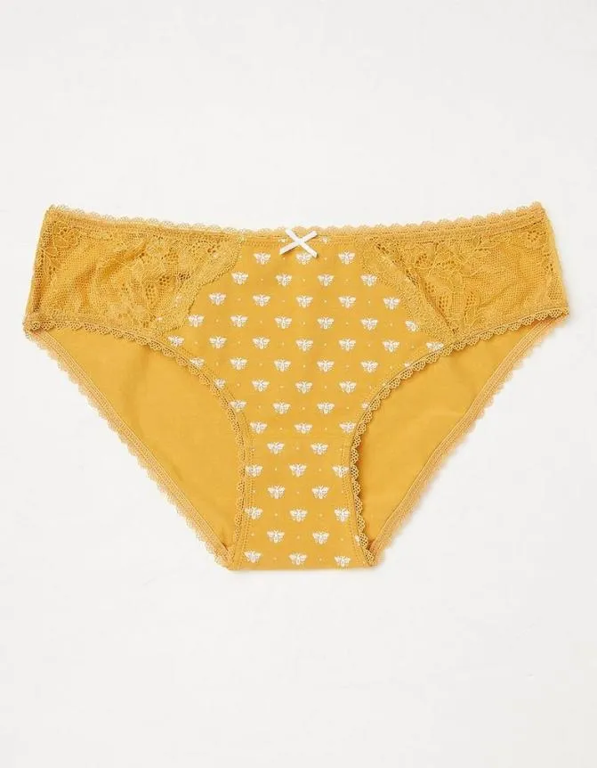 Fatface Socks Underwear and Tights Woodblock Bee Mini Knickers Mustard Yellow 8211 Women Fatface Socks Underwear and Tights Woodblock Bee Mini Knickers Mustard Yellow 8211 Women