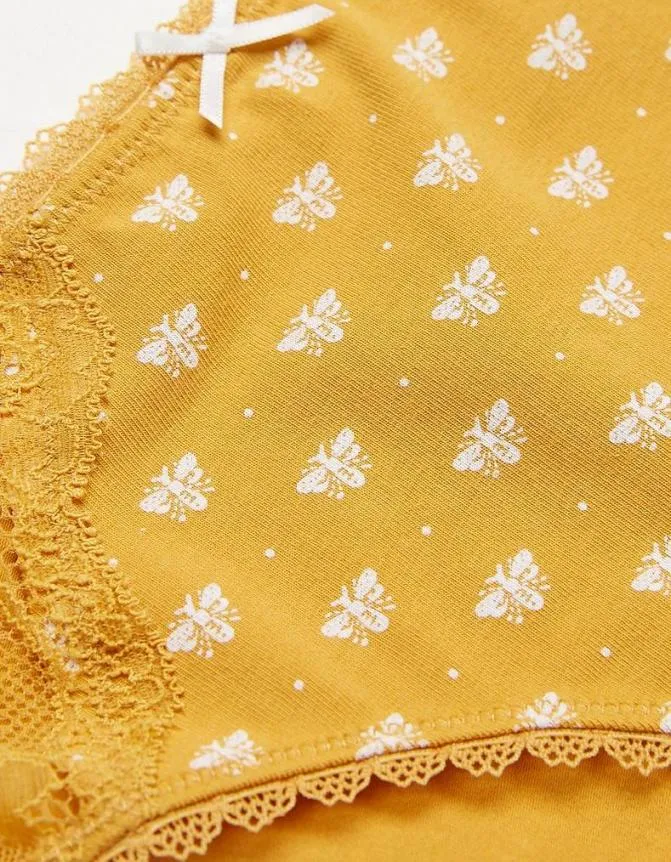 Fatface Socks Underwear and Tights Woodblock Bee Mini Knickers Mustard Yellow 8211 Women