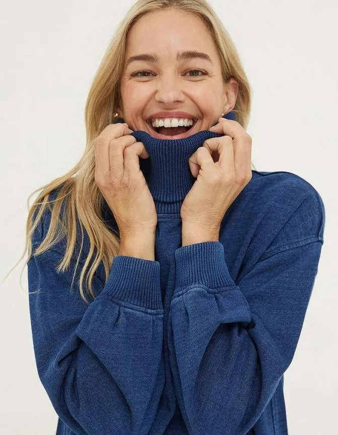Fatface Sweatshirts and Hoodies Arabella Roll Neck Tunic Indigo Blue 8211 Women
