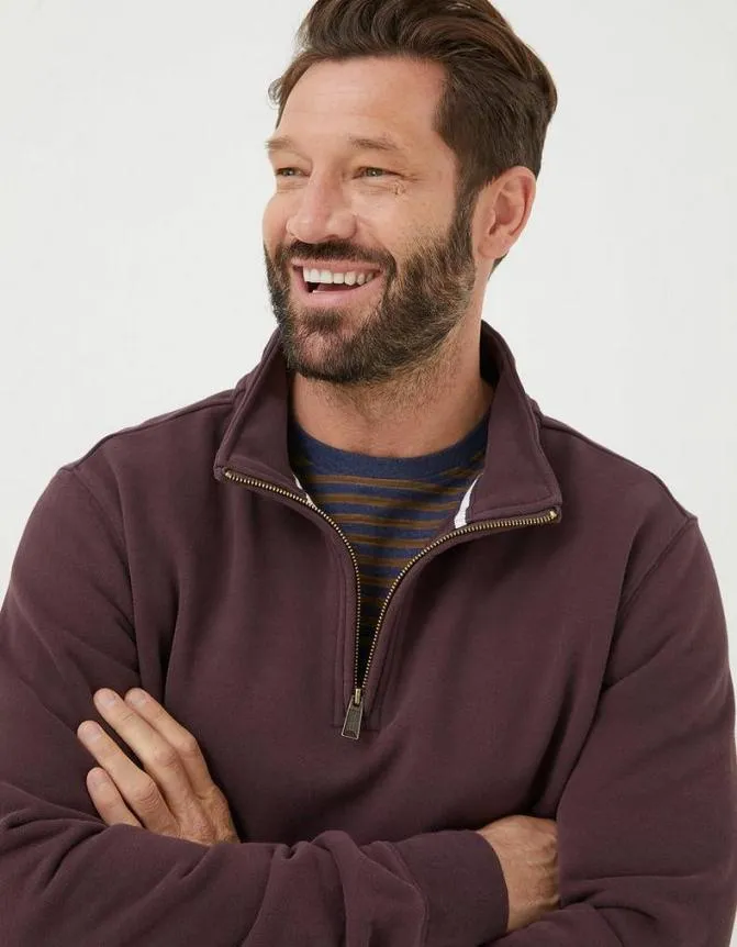 Fatface Sweatshirts and Hoodies Fowey Half Neck Sweatshirt Plum 8211 Men