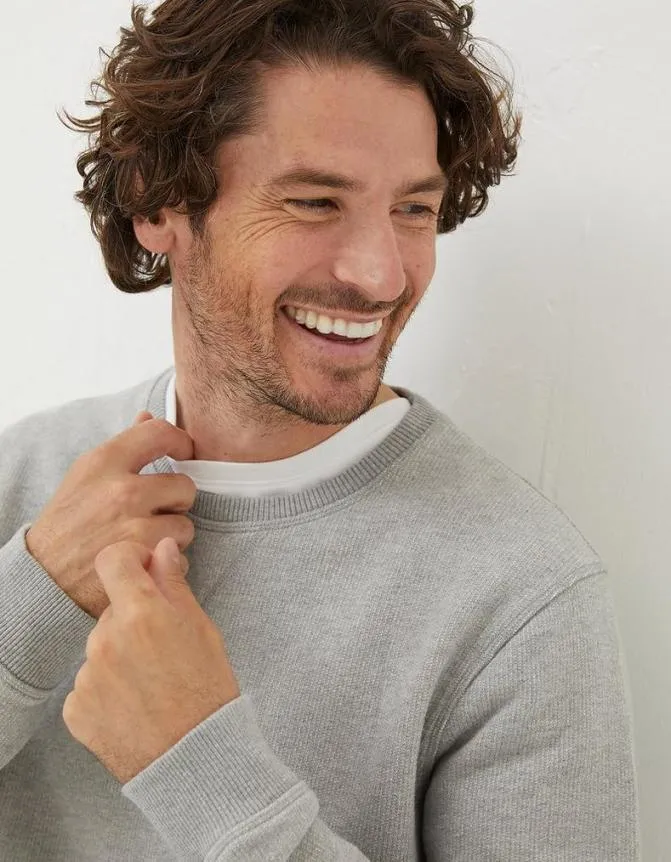 Fatface Sweatshirts and Hoodies Frome Textured Crew Neck Jumper Grey Marl 8211 Men